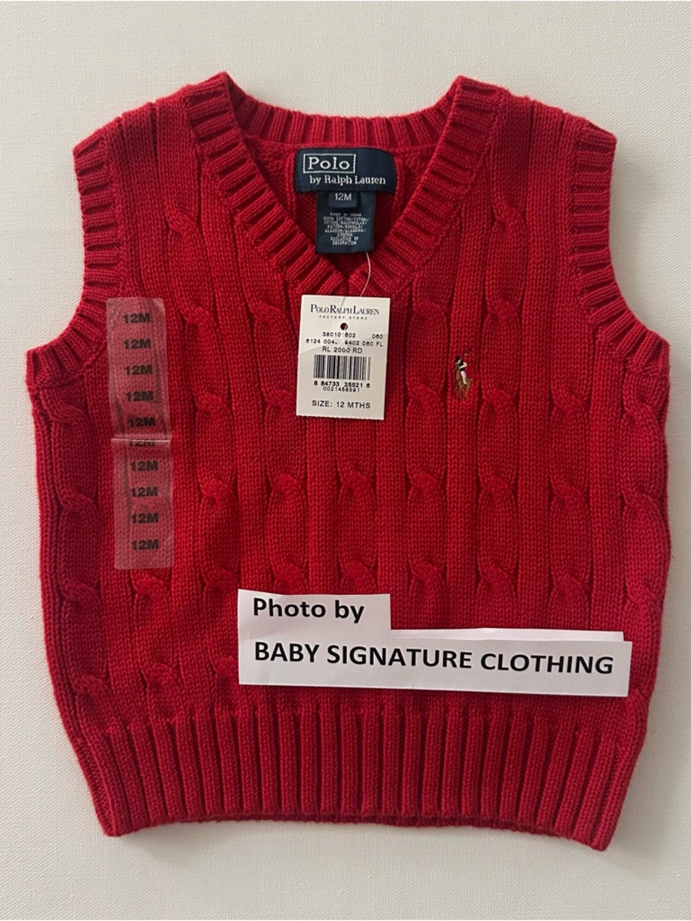 Polo Ralph Lauren 12 Months Baby Boy Red Cable-Knit Sweater Vest Holiday NWT